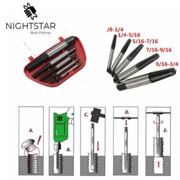 5Pcs Steel Broken Speed Out Damaged Screw Extractor Drill Bit Guide Set Broken Bolt Remover Easy Out Set