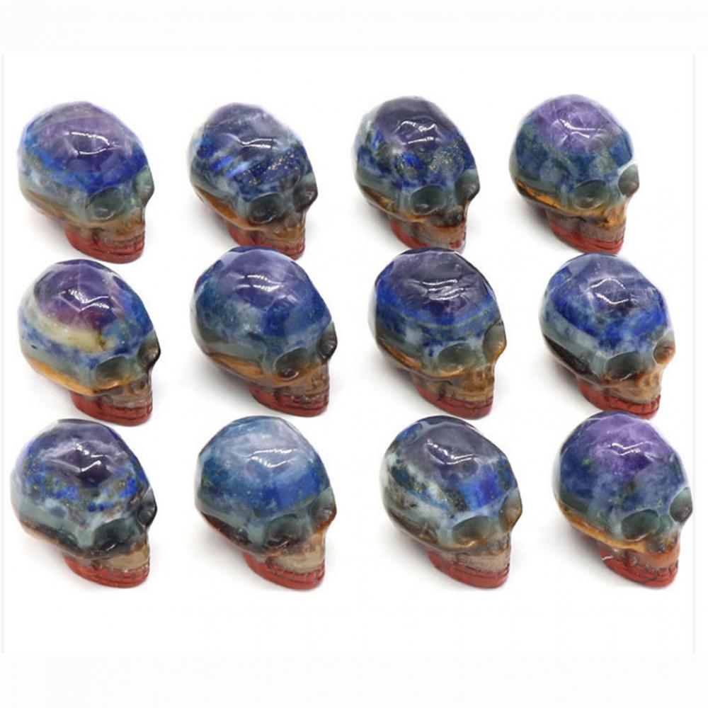 Estatua de la cabeza del cráneo de cristal de 35 mm Gemstone Talled Skeleton Figuras Reiki Healing Stone para decoración del hogar Decoraciones de Halloween