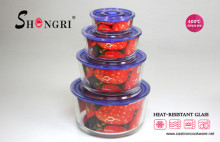 round blue high borosil glass airtight food containers