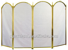 Polished brass iron 4 folding fire screen
