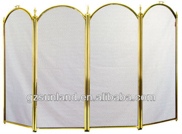 Polished brass iron 4 folding fire screen
