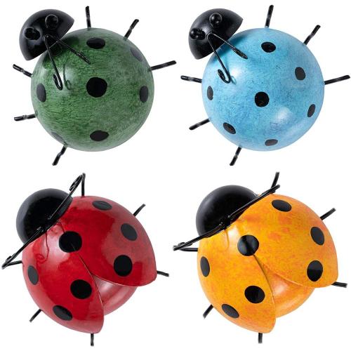 Metal Ladybugs Garden Sculptures Wall Decor