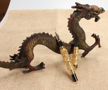 Two Golden Dragons Playing Pearl Roller Pen