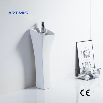 Ceramic Pedestal Sink White Bathroom Basin