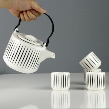 27 Ounce White Matte Porcelain Teapot Set with Teacups and Infuser