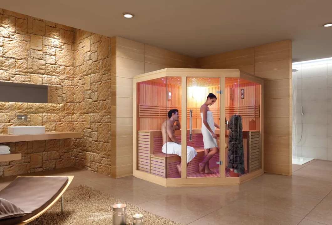 Luxurious Diamond Shaped Bathroom Solid Wood Corner Hotel Sauna Room