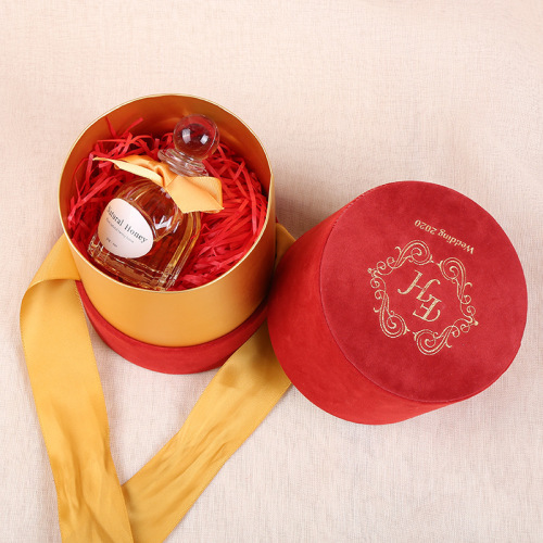 Hurtowe chińskie czerwone aksamitne małe okrągłe pudełko prezentowe