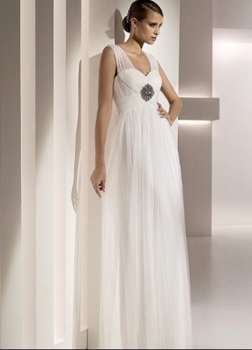 Empire Sheath Column Sweetheart Straps Floor-length Tulle Beading Draped Wedding Dress