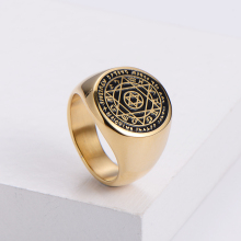 Stainless Steel Gold Plated Star of David Islamic Solomon Ring for Men: Unique Men's Jewelry