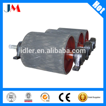 Rubber lagging flat belt drive pulley