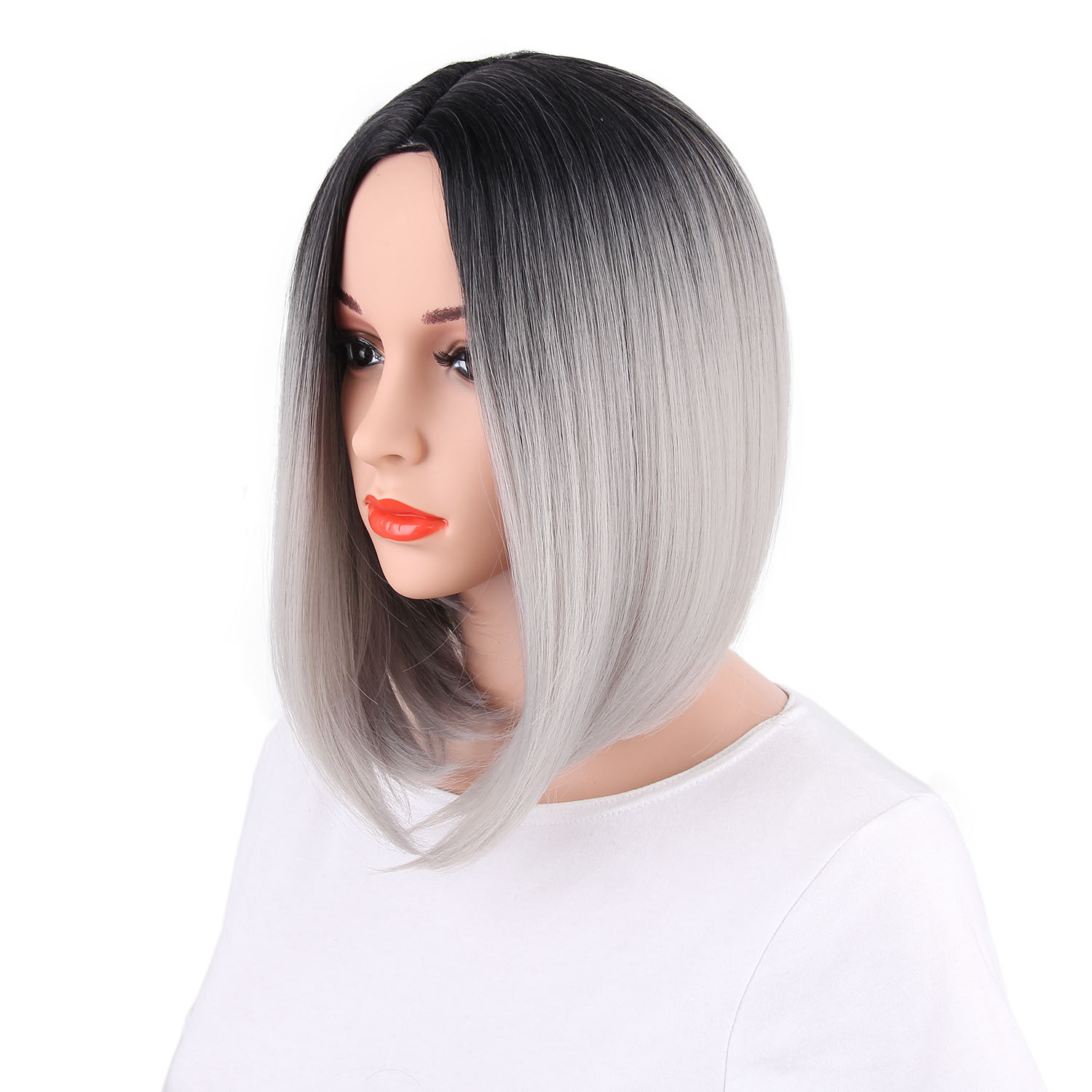 Vigorous Wholosale Ombre Blonde Wigs Synthetic Middle Side WigsCosplay Short Silky Straight Bob Wigs For Women Heat Resistant