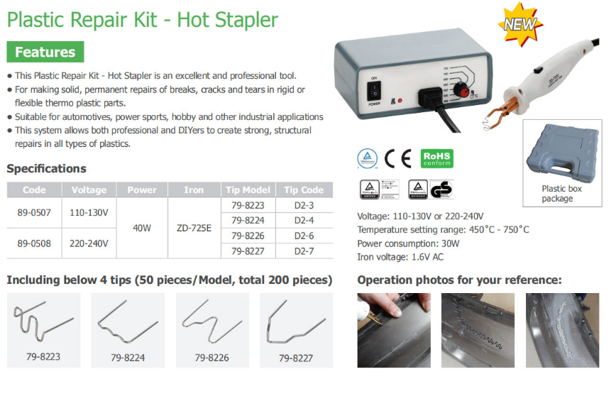 Zhongdi ZD-8905C 110-240V 30W Plastic Welder Kit Hot Stapler Welding Gun, Plastic Welding Repair Kit with Carry Case, 4 Stamples