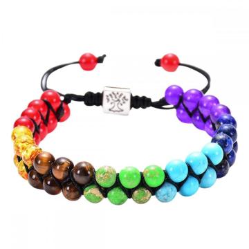 Natural Stones Gemstones Bangles Universe Galaxy Black Lava Stone Bracelet Crystal Stone 7 Chakra Energy Handmade Woven Bracelet