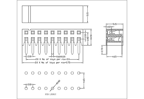 2.0 mm Female Header Dual Row Angle Side Insert Type H4.9 FHDR07-XXDXXX