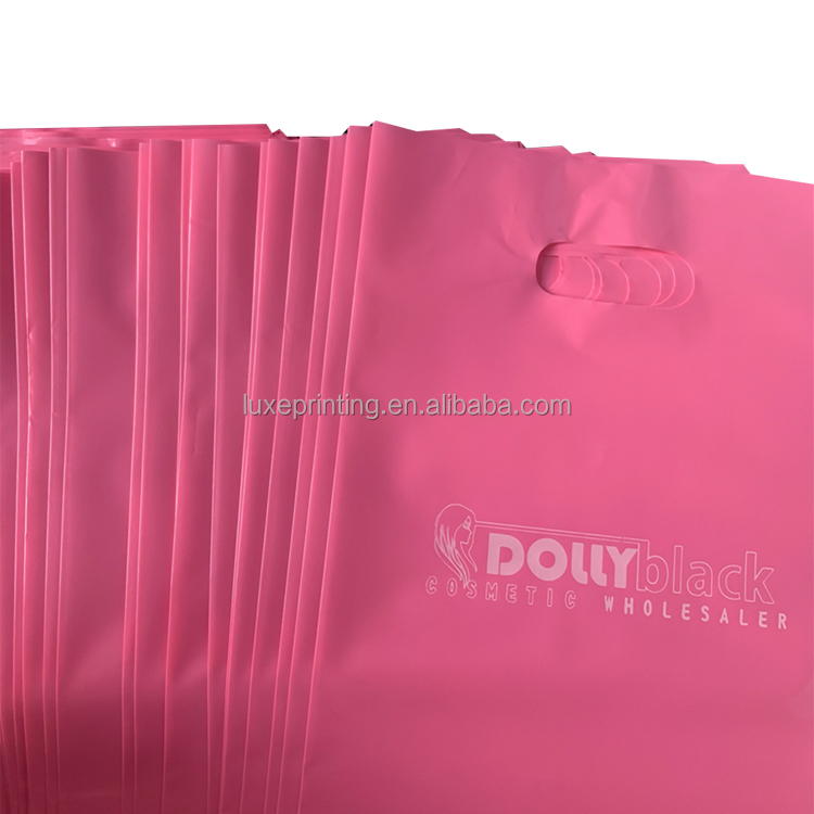 Advanced sealing tech and die cut handle pink shopping bag single-layer plastic packaging bag