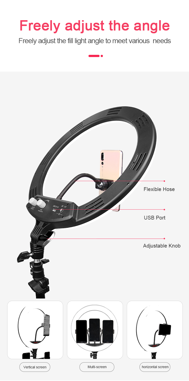 Anillo de luz LED con soporte y soporte para teléfono Kit de luces de círculo grande de 14 pulgadas para fotografía / transmisión en vivo