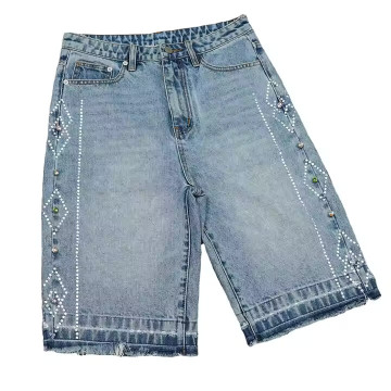 Fashion Jeans Shorts Men Custom Street wear Rhinestone Summer Denim Shorts