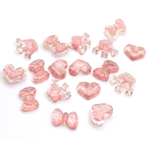 Hot Sale Resin Flat Back Glittery Cabochons Kawaii Heart Bowknot Crown Shape Glitter Slime Charms Cabs For Craft Κοσμήματα