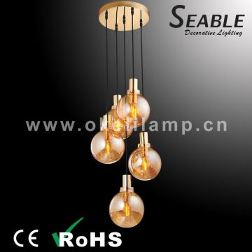 Amber color glass decorative chandelier pendant lamp