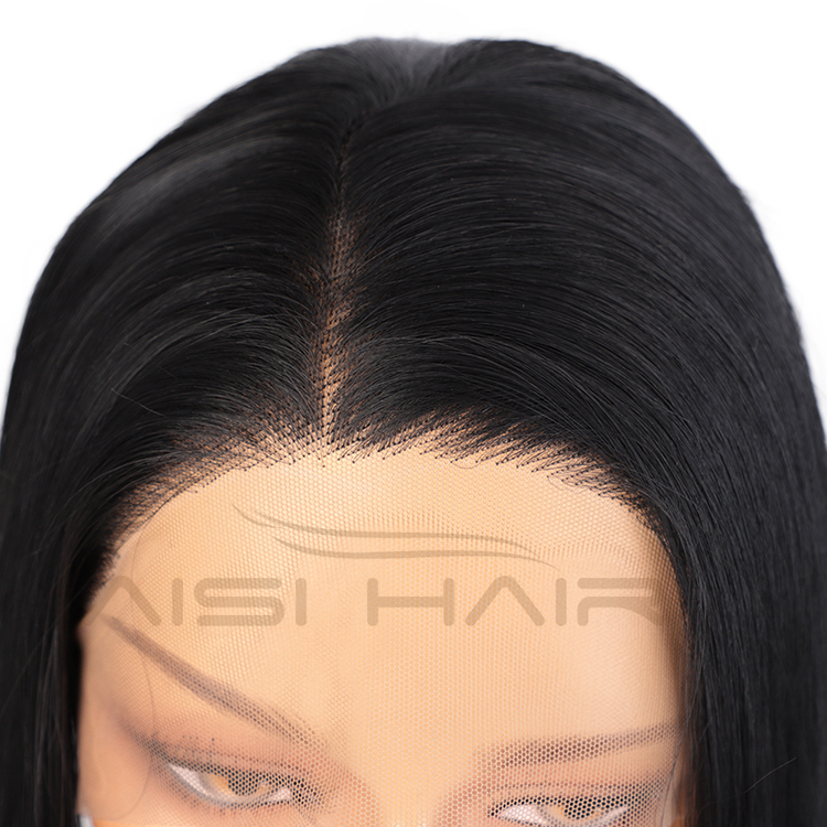 Aisi Hair Wholesale Long Silky Straight Black Wig Middle Part Swiss Lace Wig Synthetic Hair Front Lace Wigs For Black Women