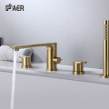 Brushed Gold 4 holes Bathroom Brass bathtub tap