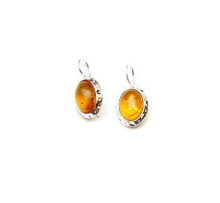 Fancy 925 sterling silver stud earrings with amber
