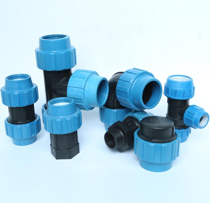 PE PP  Compression Fittings blue cap quick joint pipe fitting