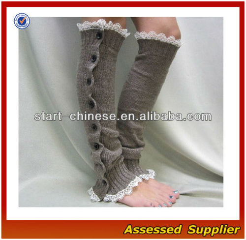 Women Boot Socks/lace leg warmer boot cuffs Christmas gifts/Knit Grey leg warmer with lace trim & button chunky leg warmer