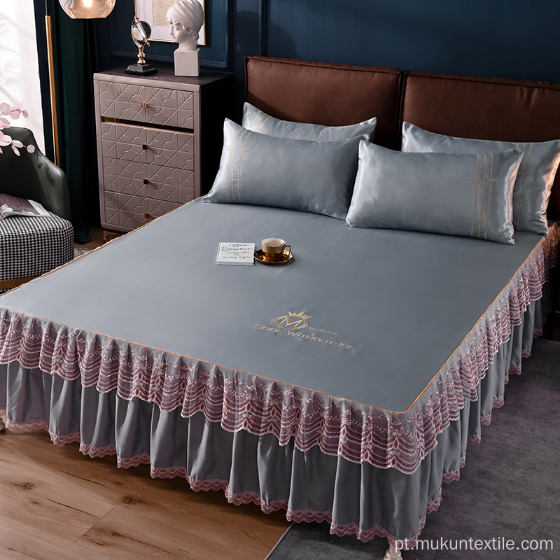 Conjunto de saia de cama plissada de cor sólida de armazém