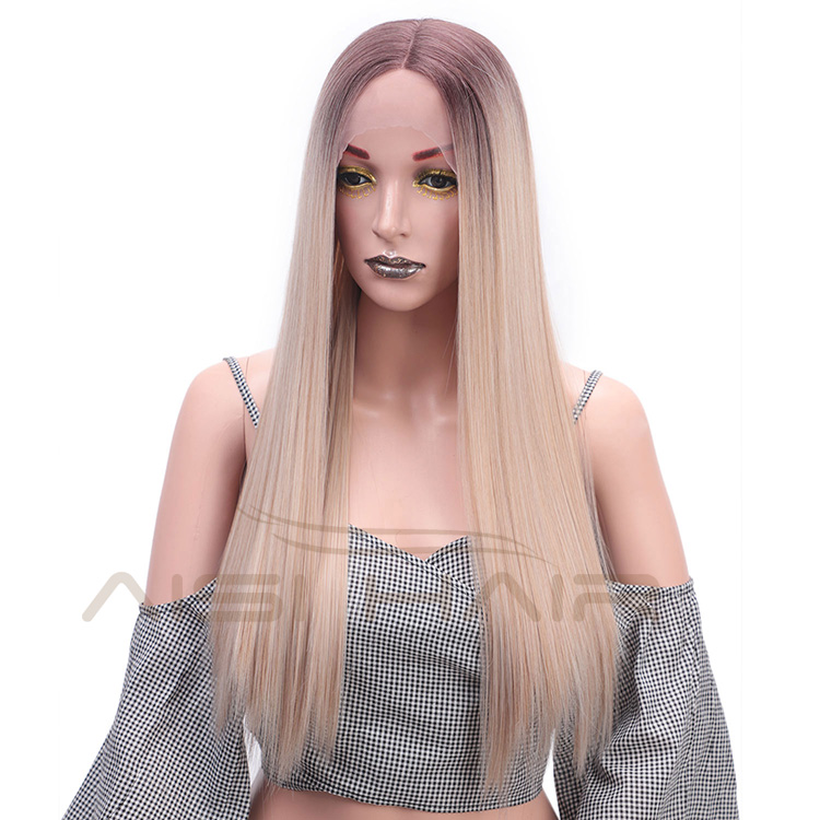 Aisi Hair Ombre Blonde Synthetic Lace Front Long Straight Wigs High Temperature Fiber Straight Lace Front Wigs