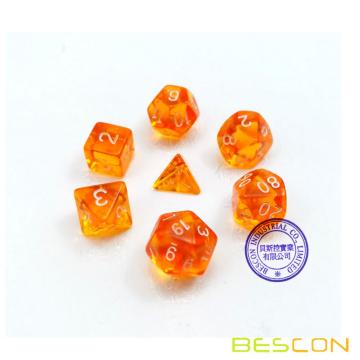 Juego de dados de RPG poliédrico traslúcido Mini Bescon 10MM, Juego de dados de juego pequeño RPG Juego de dados D4-D20 en tubo, naranja transparente