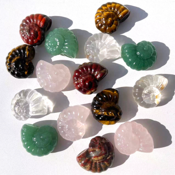 Natural Hand Carved Green Aventurine Ammonite Snail Conch Fossil Rose Quartz Conch Crystal Carvings