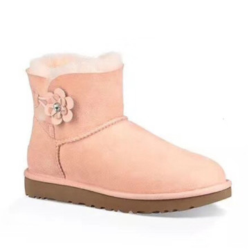 women Button Poppy Flower winter Snow sheepskin Boots