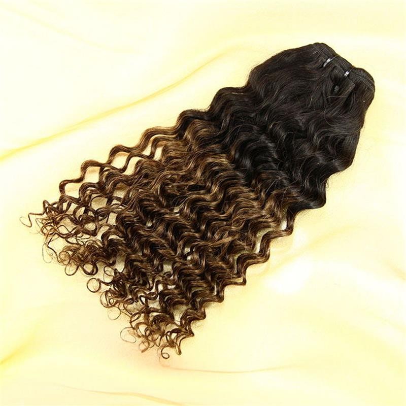 Raw indian hair wholesale price sew in deep curly human hair weave bundles ombre color hair extensions