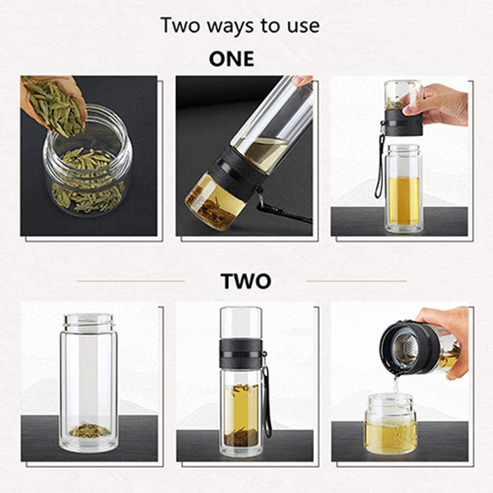 Customized Borosilicate Glass Water Bottle with Tea Infuser Glass Drinking Water Bottle