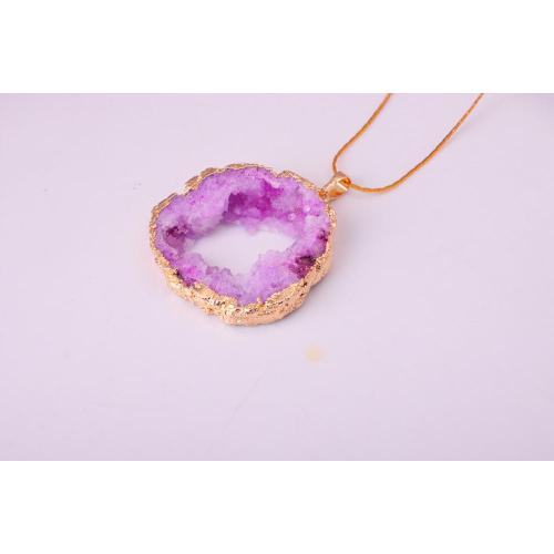 Natural Druzy Agate Crystal Pendant Necklace