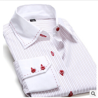 Men's cotton poplin white dobby stripe prick stitch shirt
