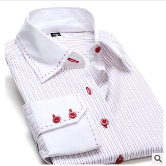 Camisa de los hombres algodón Popelín blanco dobby raya pinchazo puntada
