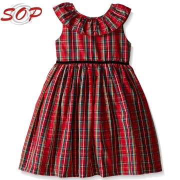 Wholesale Children Boutique Clothing Of Red Plaid Holiday Girl Dress 4 Year With Flutter Sleeve