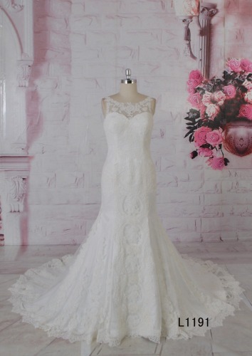 see through back fashionable style sweep train France lace wedding gowns