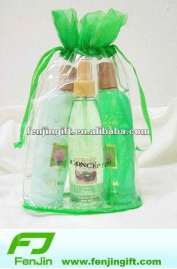 Transparent PVC organza drawstring bag for cosmetic