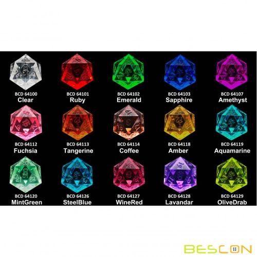 Bescon Crystal Clear (Unpainted) Sharp Edge DND Dice Set of 7, Razor Edged Polyhedral D&D Dice Set for Role Playing Games