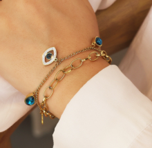 Double-layered Chain with Evil Eye Pendant