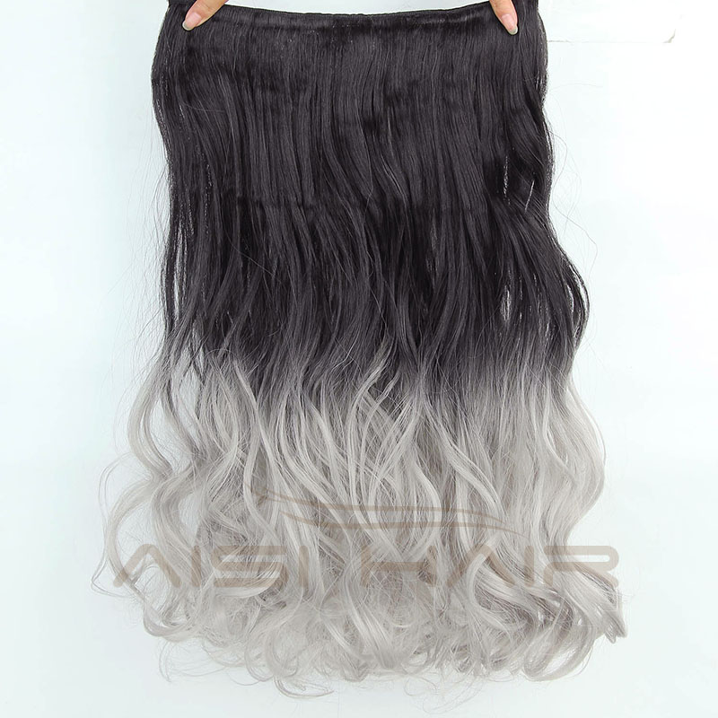 Aisi Hair Long Wavy 5 Clips In Hair Extensions Heat Resistant Synthetic Ombre Grey Hairpieces For African Women