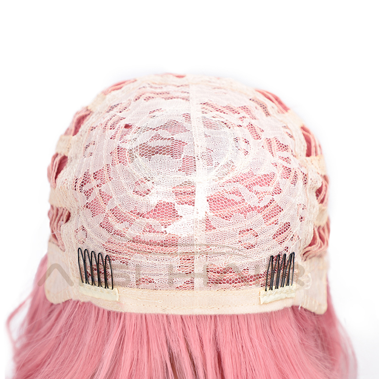 Aisi Hair Wholesale Top Quality Short Bob Pink Wig With Neat Bangs Synthetic Short Curly Wave Wigs For Black Women