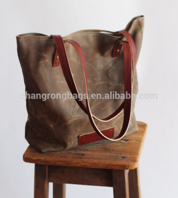 waxed canvas bag/waxed canvas tote bag/waxed canvas bag with leather trim