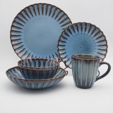 Embossed style reactive glazed finish dinnerset tableware