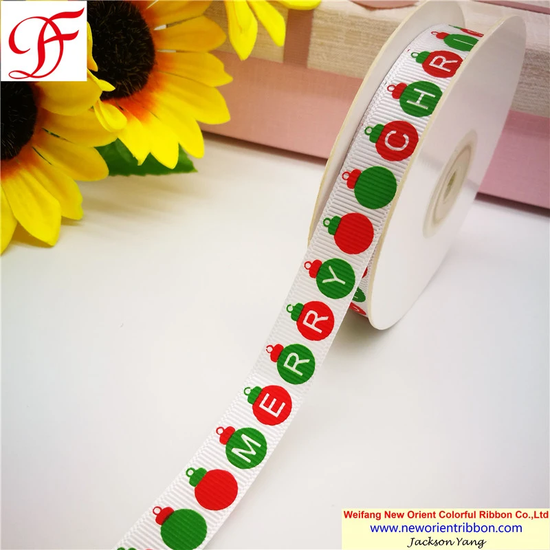 China Wholesale 100% Polyester Grosgrain Ribbon with Printing for Christmas/Seasons Festival