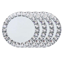 Hot Selling Wedding Decorative Rhinestone Rim Mirror Glass Charger Plates