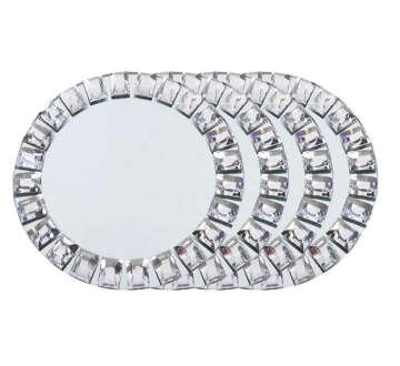 Hot Selling Wedding Decorative Rhinestone Rim Mirror Glass Charger Plates